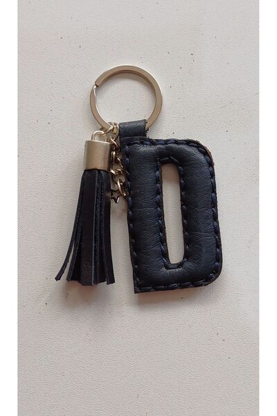 Durush Collection Navy Blue Real Leather Hand Stitched Letter "D" Keychain