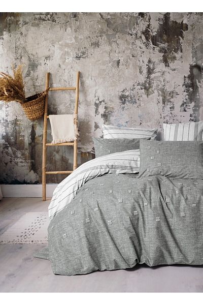 Cotton Box Ranforce Double Duvet Cover Set - Klein Embroidered, Patara Grey