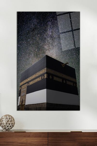 Vosevu Yıldızlı Gökyüzünde Kabe Cam Tablo, Modern Ev Ofis Dekor, Hediyelik Du...
