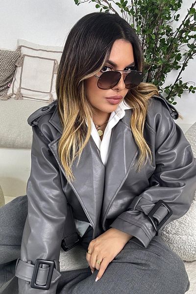 Sohotique By P Smoked Short Leather Trench Jacket Model