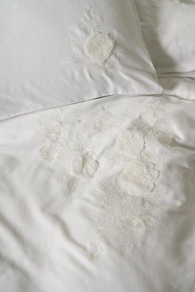 Cotton Box Double 3D Embroidered Satin Duvet Cover Set - Gembira White
