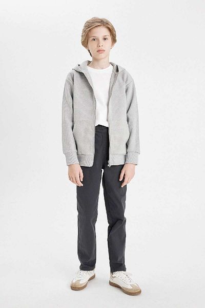 DeFacto Boy's Basic Gray Hooded School Cardigan with Zipper Pockets T7468A624Au