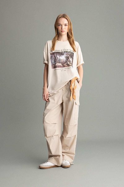 DeFacto Basic Parachute Poplin Pants - ίσια τσέπες και ελαστική μέση A6266ax24sp