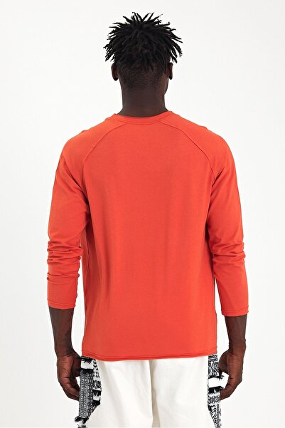 Soho Mood Ανδρικό μπλουζάκι από βαμβακερό πορτοκαλί Oversize - Μακρύ μανίκι, βρώμικο γιακά