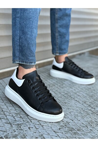 BOA Ba0547 Boa Thick High Sole Black White Piece Detail Lace up Sports Men's Shoes