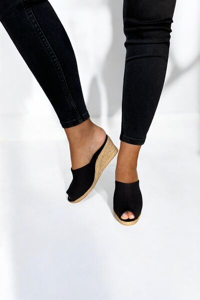 Y&D Shoes Papuci Espadrille de damă – țesătură de in, toc pană, vară