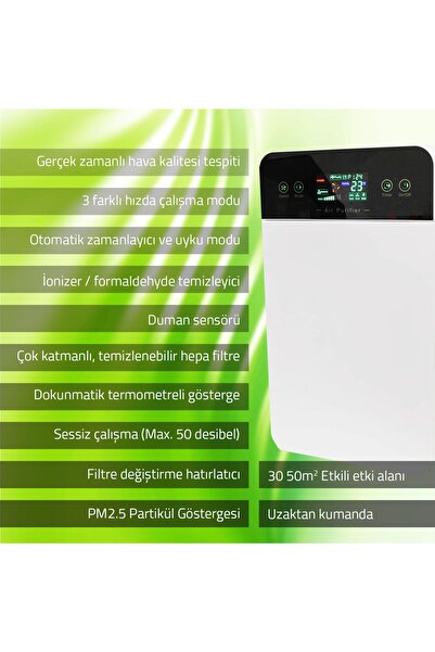 UpWay Hepa Filtreli Anti-Alerjik Duman Formaldehyde Giderici  Kumandalı İyonizer Hava Temizleyici