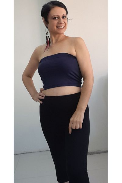 Mertcan Butik Navy Blue Strapless Viscose Crop T-Shirt - Badi Athlete