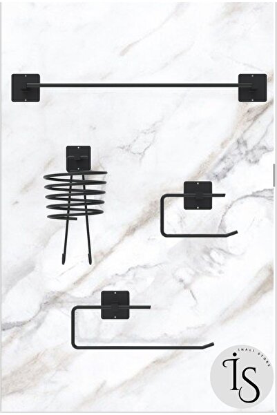 İNALİ STORE Yapışkanlı Vidalı 4Lü Siyah Fön Makinesi Askısı kağıt havluluk Ha...