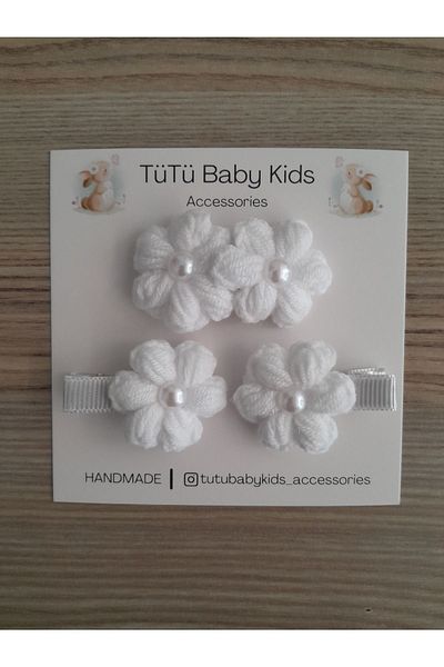 Accessories 3-Piece Daisy Knitted Set, Sister and Sister Combination, Hairless Baby Buckle