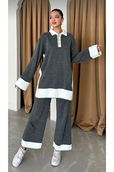 DAMGA Collection Knitwear Sports Set - Shepherd's Stitched Top and Bottom Set