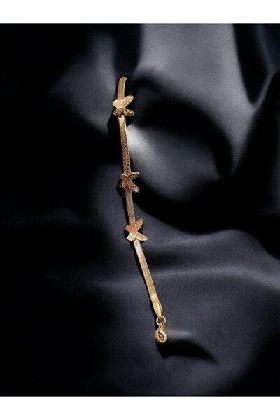 GUNESTAKI Kadın Gold Kelebekli İtalyan Zincir Çelik Bileklik