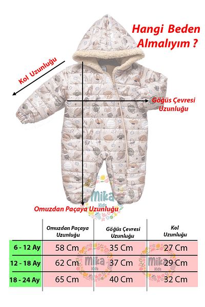 Mika Bebek & Çocuk Beige Rocket Jumpsuit for Baby Boy - Space Figure, Plush Hood