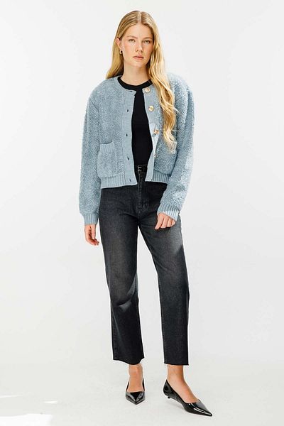 Hooopstore Premium Tedy υφή Ice Grey ζακέτα