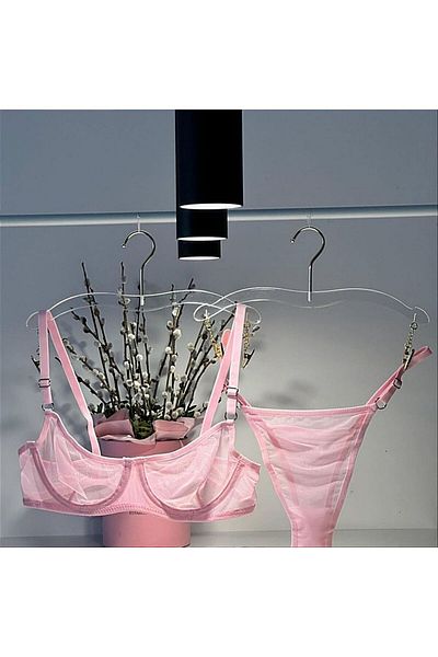 Snowdrop Pudra - Transparent Tulle Underwire Bra Set
