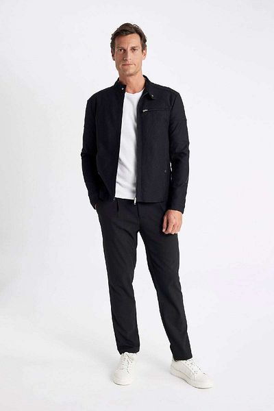 DeFacto Μαύρο Slim Fit ελαφρύ εποχιακό ανδρικό παλτό με φερμουάρ και τσέπες W2040az24au