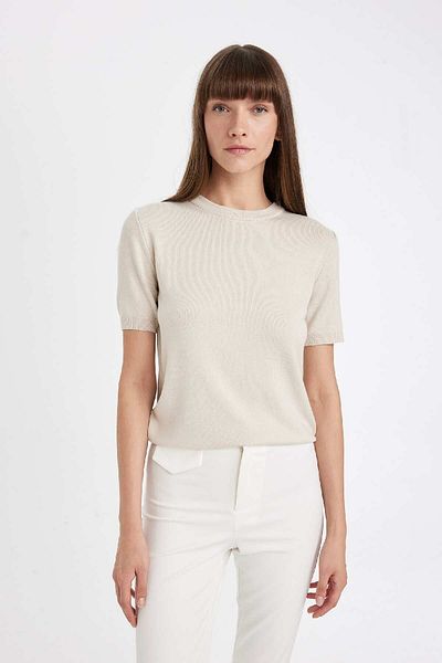 DeFacto Pulover tricot cu mânecă scurtă, cu textura moale, decolteu, D8601ax24au