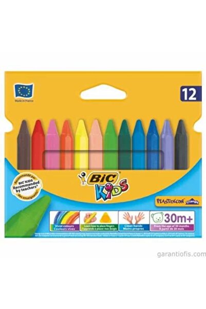 Bic قلم تلوين شمعة مثلثة لا تلوث اليدين (12 لونًا)