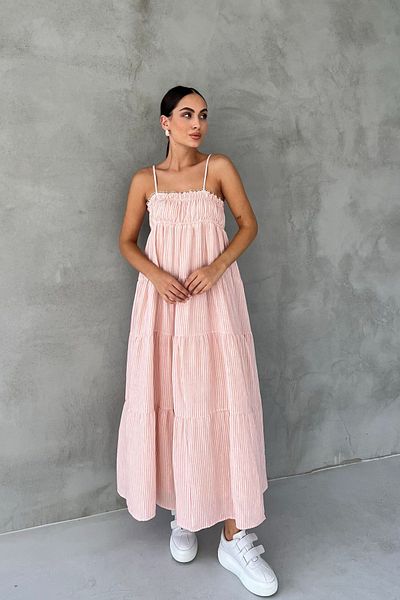 Seda Yalçın Atelier Rochie cu bretele roz cu dungi Sardinia Gipe