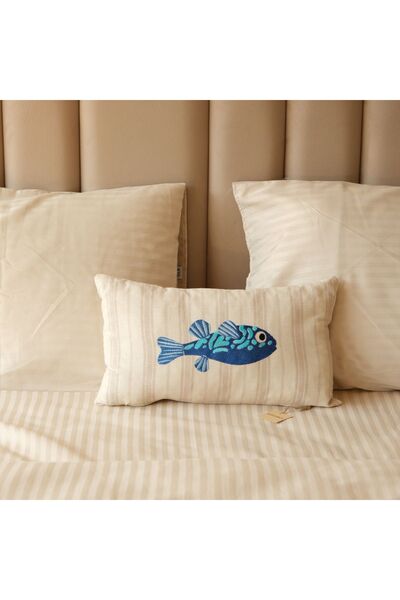 Elegancembroidery Marin Desen Balık Nakışlı Kırlent Kılıfı