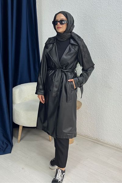 lurex moda Leather Trench Coat