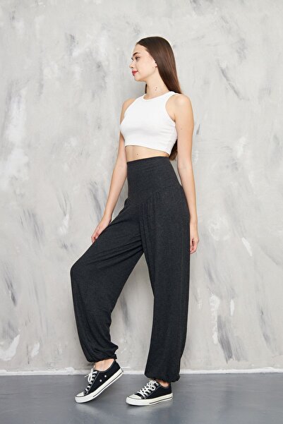 KİM Kİ O High Waist and Front Back Elastic Comfortable Women's Trousers - Anthracite