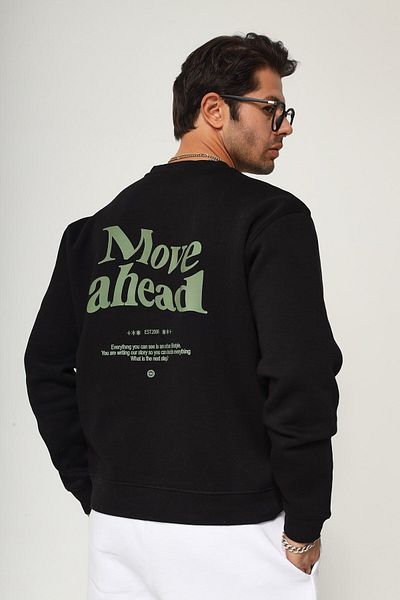 The Champ Clothing Суитшърт с качулка и качулка от полар, овъглен и с щампа Move Ahead, черен