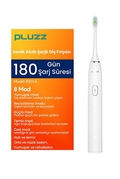 Pluzz R101a Akıllı Sonik Şarjlı Diş Fırçası 180 Gün Şarj Süresi Beyaz