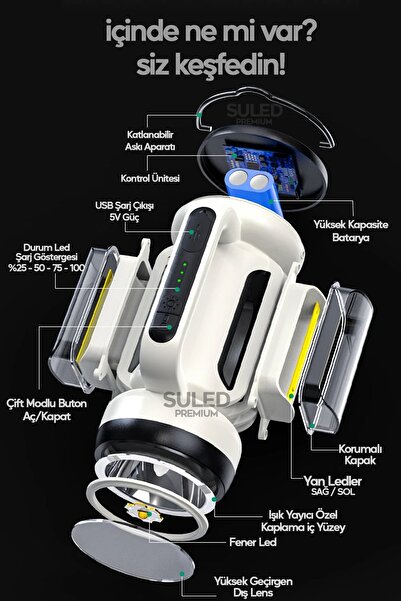 SULED Outdoor Pro2 Işıldak Profesyonel Kamp Lambası ve Fener Şarjlı USB Powerbank Özellikli