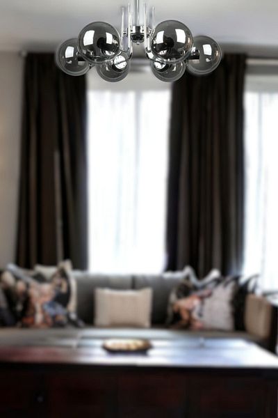 Fer Avize Tanya Modern Design Kitchen - Living Room - Bedroom - Ceiling Chrome Color Smoked Glass 6-Piece Chandelier