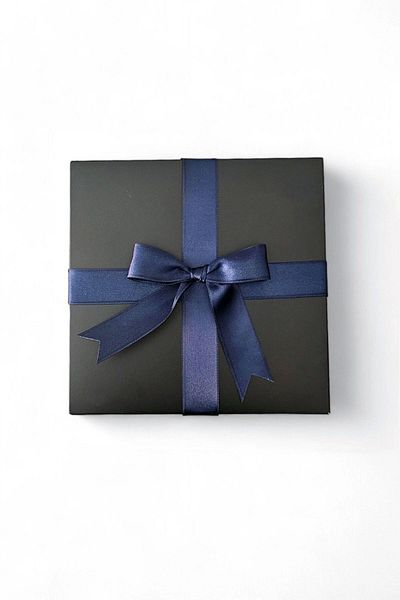 HEDİYEDİYE Black Gift Box - Navy Blue Ribbon, Empty