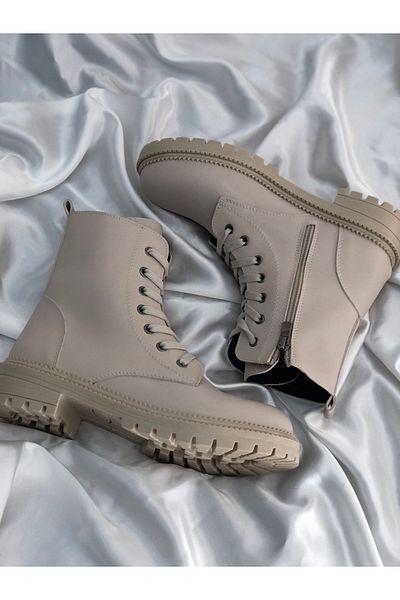 Hg Ayakkabı Tına Cream Leather - Μπότες Personality με φερμουάρ και πέτρες