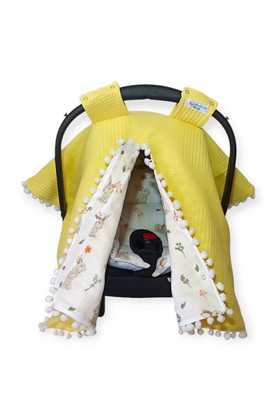 Birmelek Piqued Double Layer Double Sided Pompom Muslin Stroller Cover and Cushion