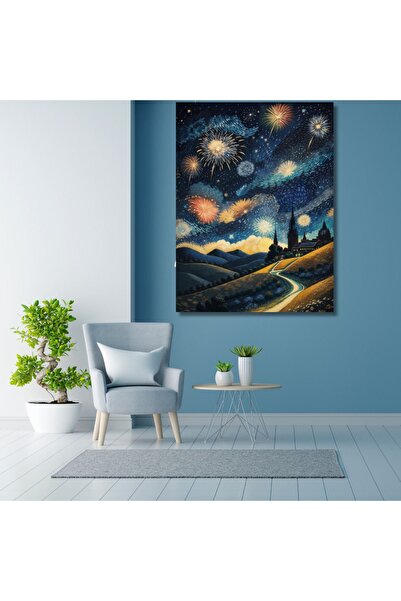 Genel Markalar Sayılarla Boyama Hobi Seti (RENKLİ BASKI-ÇERÇEVELİ) 40x50 Cm: Yıldızlı Gece