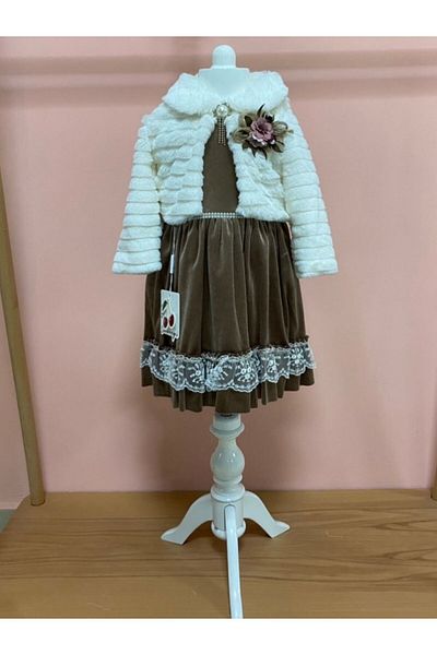 Cherrys Bebek Velvet Girl's Dress - with Plush Vest