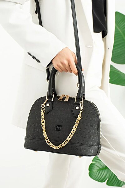 Just Polo Kadın Siyah Gofraj Baskılı Çıkarılabilir Zincir Aksesuarlı El ve Om...