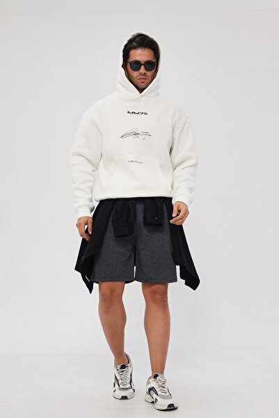 The Champ Clothing Худі з капюшоном і поліестеровою підкладкою, білий, з принтом Mm75, оверсайз