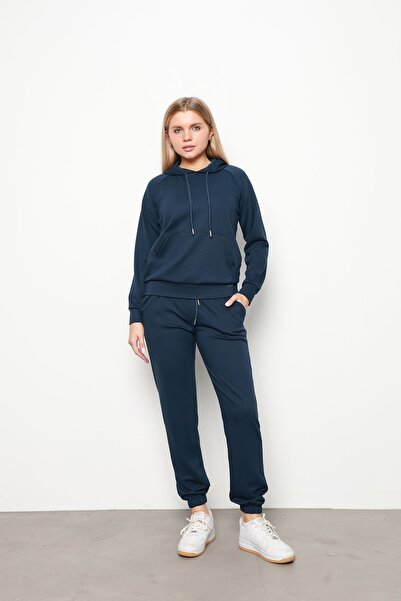 İKLİM LİFE Navy Blue Kangaroo Double Suit - Pocket and Hood Detail