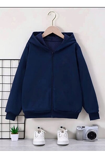 MORNİNG KİDS Kız-Erkek Çocuk Lacivert Kapşonlu Şardonlu Fermuarlı Hırka