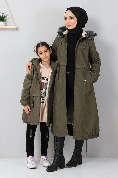 Modamihram Khaki Children's Coat 10302 - Tassel Detailed