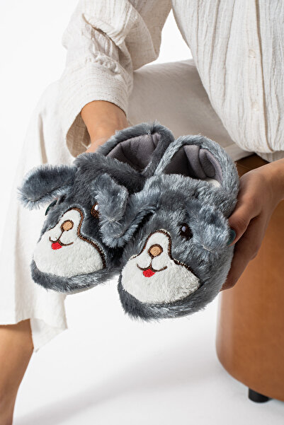 Moda Devrin Gray Rabbit Figured Children's Shoes - Home and Booties