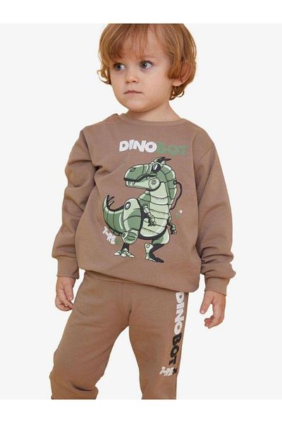Zekids Boy's Dinosaur Printed Cotton Tracksuit Set