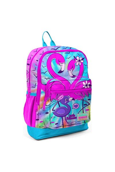 Coral High Kids Blue Pink Flamingo Patterned Four Compartment School Backpack 23730