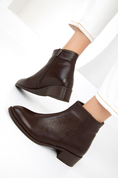 SOHO Γυναικείες μπότες από γνήσιο δέρμα καφέ - Μοντέλο 19556