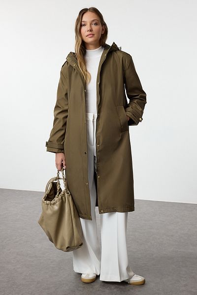 Trendyol Collection Χακί κουκούλα μακρύ αδιάβροχο και αντιανεμικό TWOAW25YR00005