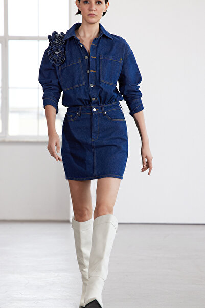 Trendyol Collection Μίνι τζιν πουκάμισο φόρεμα περιορισμένης έκδοσης μπλε τριαντάφυλλο TWOAW25EL00396