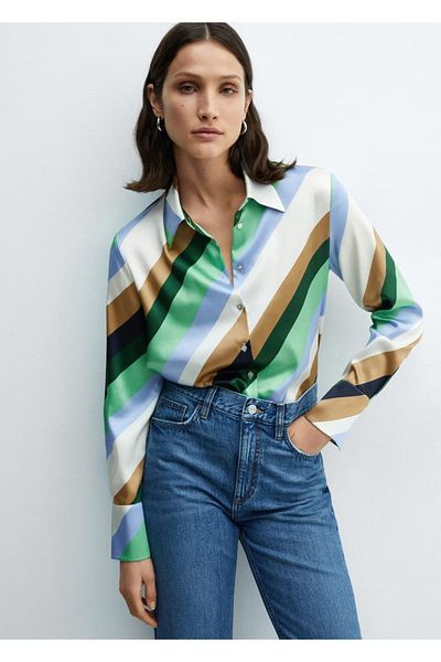 MANGO Woman Satynowa koszula w paski