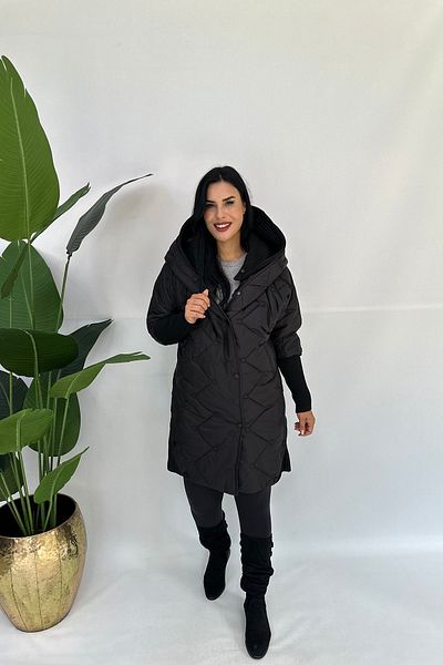 GÖKSEL Large Size Black Knitted Mid-Length Coat