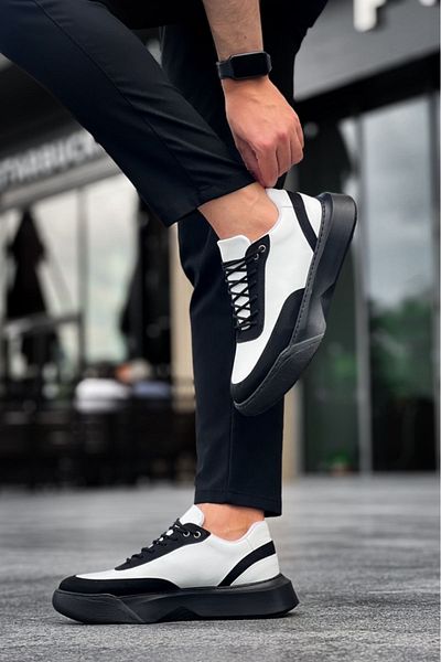 BOA Ba0354 Casual Lace-Up Men's High White Psr Black Sole Sneakers