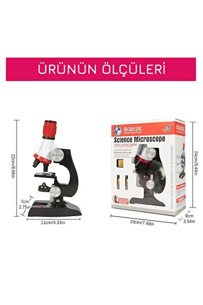 UpWay Science Mikroskop Seti LED Işıklı 100x 400x 1200x Büyütme 2 Adet Eğitici Örnek